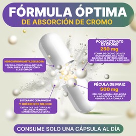 Suplemento Polynicotinato de Cromo 200 MCG para el Metabolismo Saludable y Azúcar en Sangre | Mineral de Apoyo Digestivo | Vegano, Sin OGM | Fabricado en Holanda | 60 Cápsulas