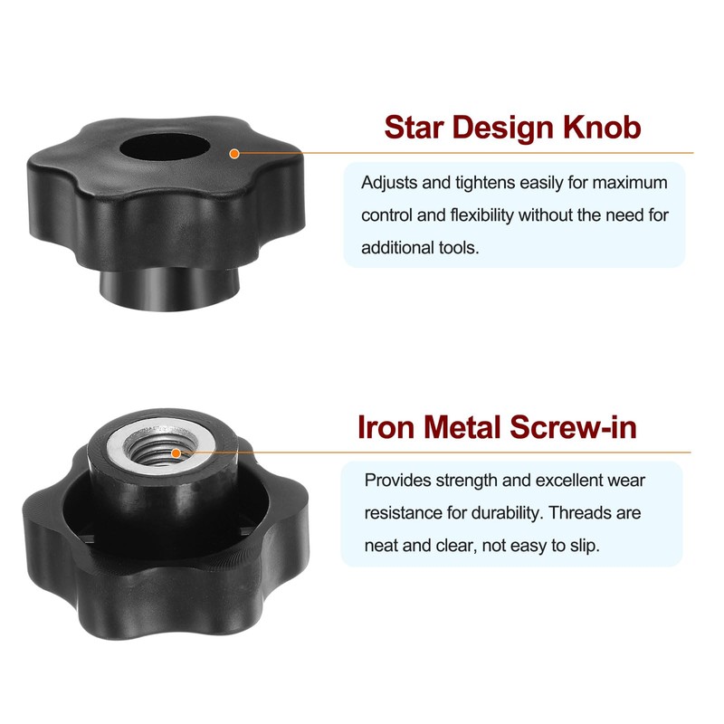 HARFINGTON 4pcs Star Knobs M12 Female Thread 48mm Head Plastic