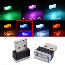 Febrytold 4Pcs Blue USB Car Interior Atmosphere Lamps, Universal Mini Led USB Lights for Car Decoration, Lighting