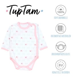 TupTam Baby Bodysuit Long Sleeve - Wrap Bodysuit Long Sleeve in Pack of 5 Cotton for Girls and Boys, Bear Pink White Hearts Dark Blue Stars Grey Apricot