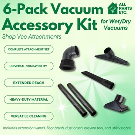 ALL PARTS ETC. 2 1/2 inch Attachments & Accessories 2.5 Wet Dry Vac - Extension Wands, Floor Brush, Dust Brush, Crevice Tool, Utility Nozzle, Compatible with Shop Vac - 6-Pack Attachments