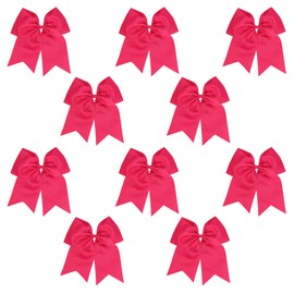 7" Jumbo Cheer Bow Big Hair Bows with Ponytail Holder Large Classic Accessories for Teens Women Girls Softball Cheerleader Sports Elastics Ties Handmade by Kenz Laurenz (Hot Pink)