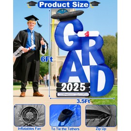 6Ft Giant Graduation Inflatable 2025 Graduation Decorations with Built-in LED Lights, Grad Blow Up Graduations Yard Sign for Class of 2025 High School College Congrats Grad Party Favor Supplies (Blue)