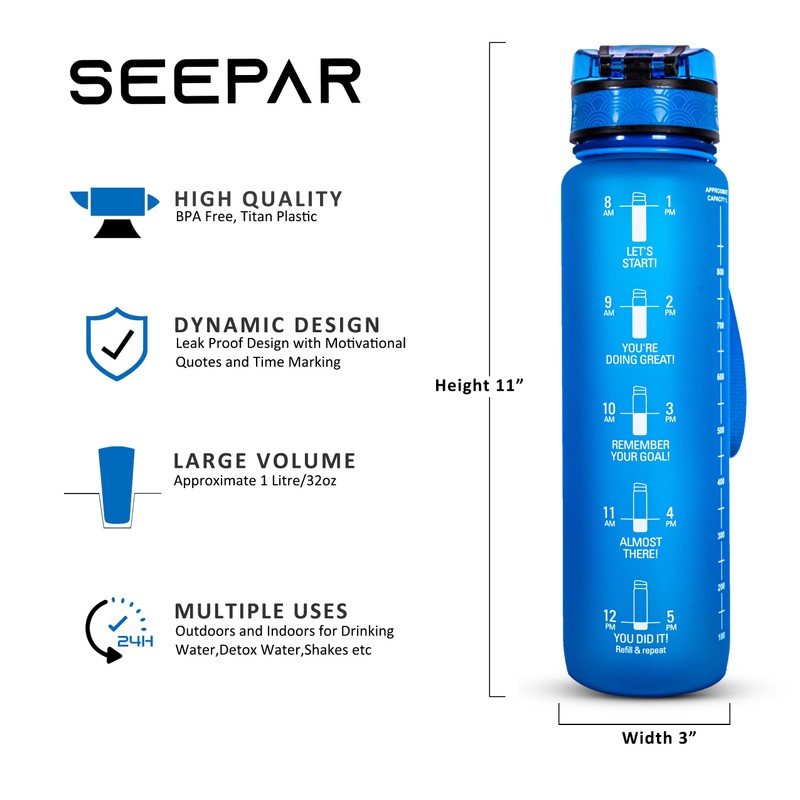 SEEPAR Water Bottle | Leak-Proof Drink Bottle with Time Markings