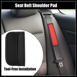 Hihaha 2pcs Universal Seat Belt Shoulder Pad Car Safety Strap Covers Neck Mat for Comfortable Driving Faux Leather Hole Black Red Durable Material