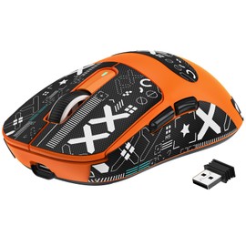 A.JAZZ x ATTACK SHARK X3 Ultralight Mouse 49g Gaming Mouse Wireless 2.4G/Bluetooth/Wired USB Connection, Optical Sensor PAW3395 Sensor Up to 26000DPI, Applies to XP/Windows/Mac/Android, Ergonomic Design with Anti-Slip Sticker, Orange