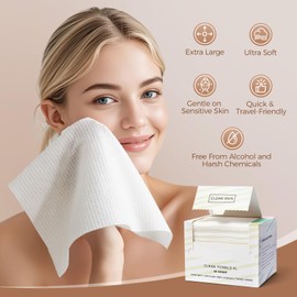 Peachicha PEACHICHA Dry Facial Wipe Face Towels, XL Dry Face Wipes, Extra Large Washcloths, Disposable Face Clothes, Ultra Soft Towelettes For Removing Makeup, 1012 inch, 100 Count