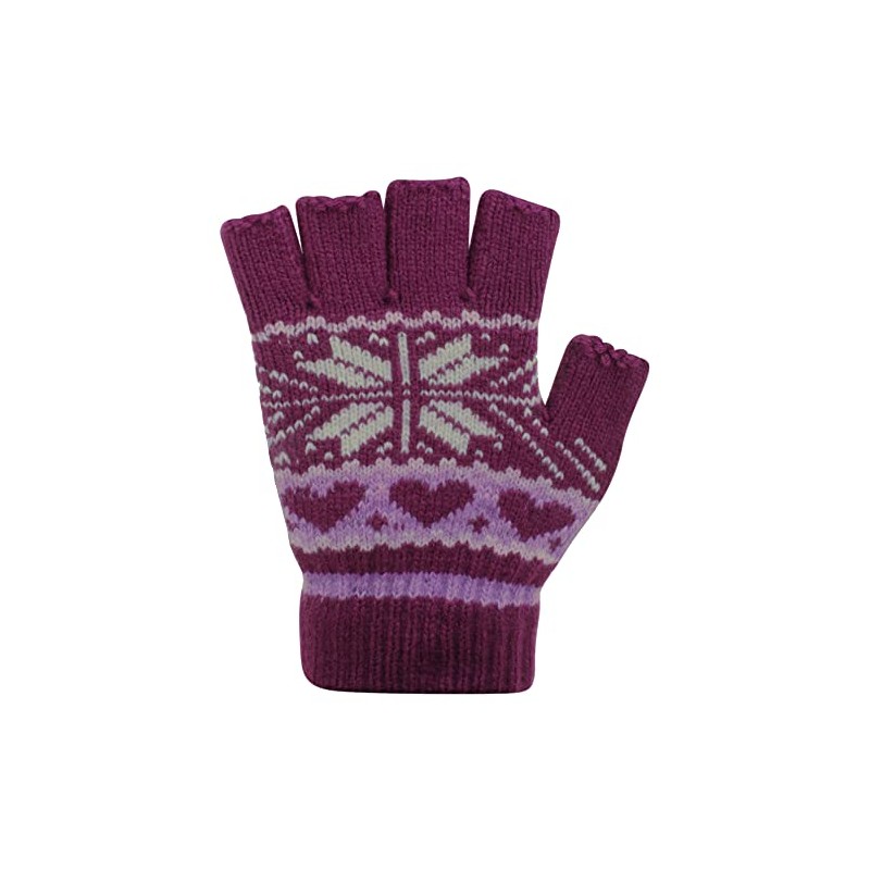 Atania Ladies Fairisle Fingerless Mitten Cap Gloves Purple
