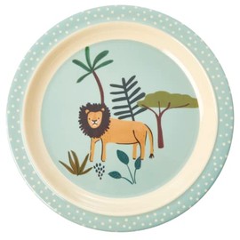 Melamine Children's Plate - Blue - Jungle Animals Print
