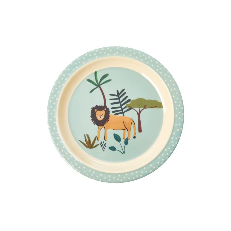 Melamine Children's Plate - Blue - Jungle Animals Print