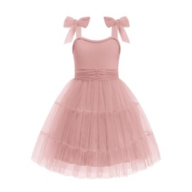 Arshiner Girls Dresses Summer Sleeveless Bow-Tie Straps Formal Fancy Party Birthday Tulle Dress Pink Kids 7-8 Years