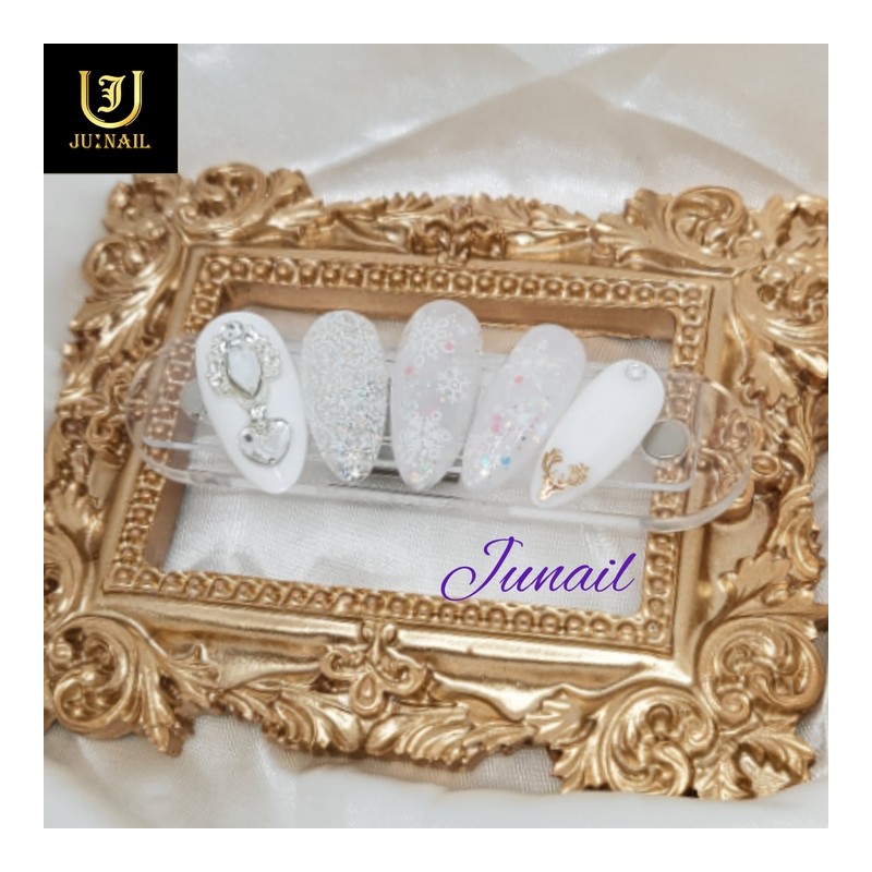 ❣White Christmas handmade nail tips - Short C curve coffin