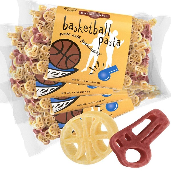 Pastabilities Basketball Shaped Pasta, Fun Basketball and Whistle Shaped Noodles for Kids and Youth Players, Non-GMO Natural Wheat Pasta 14 oz (4 Pack)