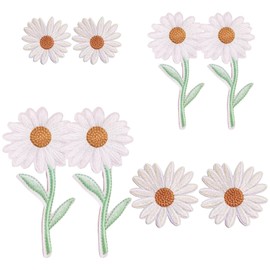 8 parches para coser margaritas, parches decorativos florales para planchar, parche bordado grande para mochilas, ropa de jeans, agujeros, chamarra, sombrero