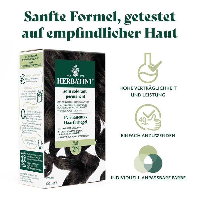 Herbatint Permanent Hair Dye Gel 2N Brown - 170 ml