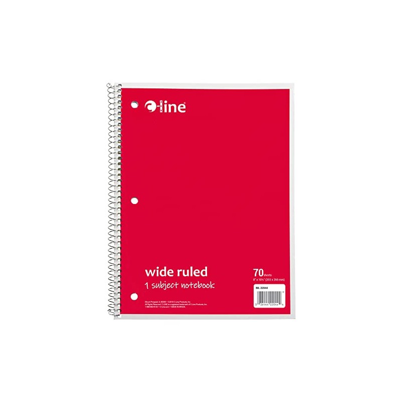 C-Line 1 Subject Notebook, 8 x 10-1/2 Inches, Wide Ruled,