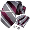 DiBanGu Burgundy and Grey Stripe Ties for Men Silk Woven