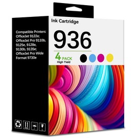 936 936e Extra High Capacity Ink Cartridges for HP 936 936e 936XL Ink Work with OfficeJet Pro 9110b 9128 9130b 9125e 9135e 9122e 9730e Printers (4-Pack Black Cyan Magenta Yellow)