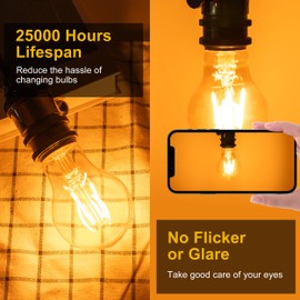 runquiz 2200k Led Light Bulb, Vintage A19 Edison Bulbs, Dimmable Amber Warm White Tone Light Bulb, Antique Led Filament Light Bulbs, Old Style Light Bulbs, 40W Equivalent, 4 Watt, E26 Base 12Pack