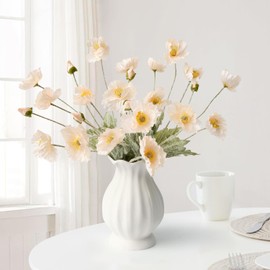 JINWOE - Flores bohemias, flores artificiales de amapola de melocotón claro, 6 tallos de amapolas de seda realistas, plantas falsas para mesa de boda, centro de mesa, ramo de cementerio para