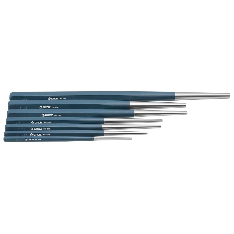 Groz 25809 Heavy Duty Drift Punch Set, 7pc with 1/8",