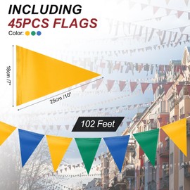 sourcing map 102Ft Pennant Banner Flags, 7"x10" Flagging Banner Warning Flags 500lbs Rated Marking Flags for Traffic Barrier Line Construction Site (Blue/Yellow/Green, 45 Flags)