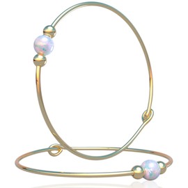 Cute 1 inch Gold Hoop Earrings - Pair of Hypoallergenic 14k Gold Dangle Earrings With a 3mm White Opal - Easy and Simple Closure Hoop Earrings