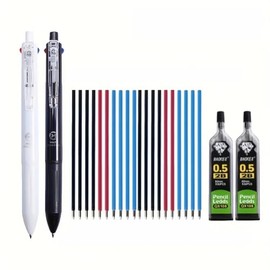 Retractable 4 in 1 Gel Rollerball Pen Black Red Blue Ink Refills 2 Pen 20 Refills 2 Box 0.5 2B Lead Core for Writing Ballpoint Pens for Signature Taking Notes Office Pens Stationary (Mix)