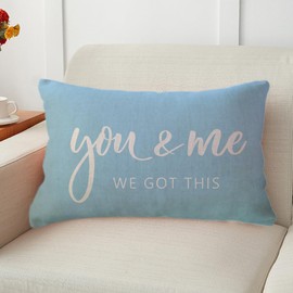 ULOVE LOVE YOURSELF You & Me We Got This Lumbar Throw Pillow Covers Farmhouse Decorative Pillow Cases 12 x 20 Inch for Sofa Bed Couch (Light Blue)