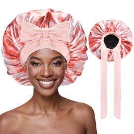 Ptrin Satin Bonnet, Double-Sided Silk Bonnets for Sleeping, Night Hairs Sleep Cap with Elastic Band,Head Cover Hat for Women Girls Long, Straight, Curly Hair for Women,Tie-Dye Rose