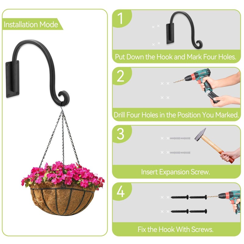 Lifyzoon Heavy Duty Plant Hanger Bracket (8"/Black) Outdoor Hand-Forged Hanging
