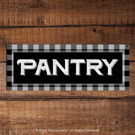 Pantry, Buffalo Plaid 5.75 x 15.5 Inch Aluminum Sign, Black and White Vintage Farmhouse Style, Rustic Wall Decor for Home Kitchen, Dining, Mud Room, Restaurants, Bakery, Coffee Shops AL-0616-RK3175