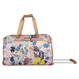 Lily Bloom Pattern 22 Inch Duffel Bag with 2-Rolling Wheels, Weekender Overnight Travel Lightweight Carry-On Suitcase For Women