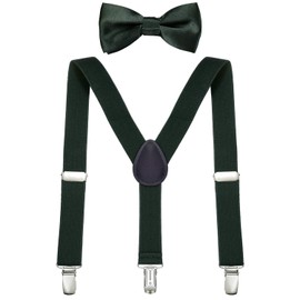 DonDon Boys' Braces Bow Tie Set Elastic and Adjustable Length for Children from 1-8 Years, dark green