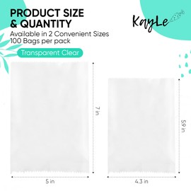 KayLe Cookie Bags - 100-Pack Clear Heat-Sealable Food Safe Treat Bags - Perfect for Gourmet Cookies, Candy, Snacks, Party Favors, Bakery Supplies (4.3 x 5.9 inches Clear)