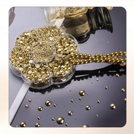 2 Boxes Gold Nail Charms 1720pcs Pearls Half Round 7 Grid Gold Silver Half Pearls Beads,Nail Pearls,Nail Art Plastic Beads,Mixed Sizes.for Nail Art,Facial Art,DIY Crafts,Jewelry
