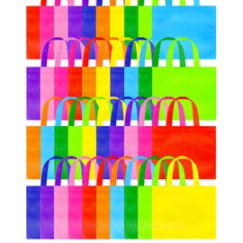 100 Pcs Non-Woven Party Tote Bags, 9.8'' x8.3'' Reusable Birthday Gift Bags Colorful Tote Bags Foldable Shopping Bags with Handles for Kids Birthday Party Supplies Snacks DIY Painting, 10 Colors