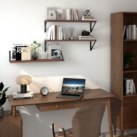 Heimlove Floating Shelves for Wall, 24 Inch Long Wood Floating Shelves Set of 3, Wall Mounted Hanging Shelf for Bathroom Bedroom Kitchen, Walnut