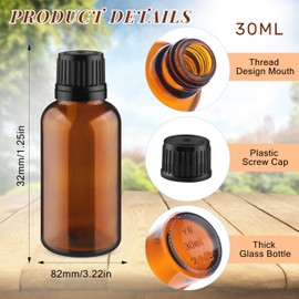Wresty 20 Pack Amber Glass Bottles Essential Oil Bottles Refillable Sample Bottles DIY Glass Bottle Vials Cosmetic Containers With Rifice Reducer Dropper (30ml/1oz)
