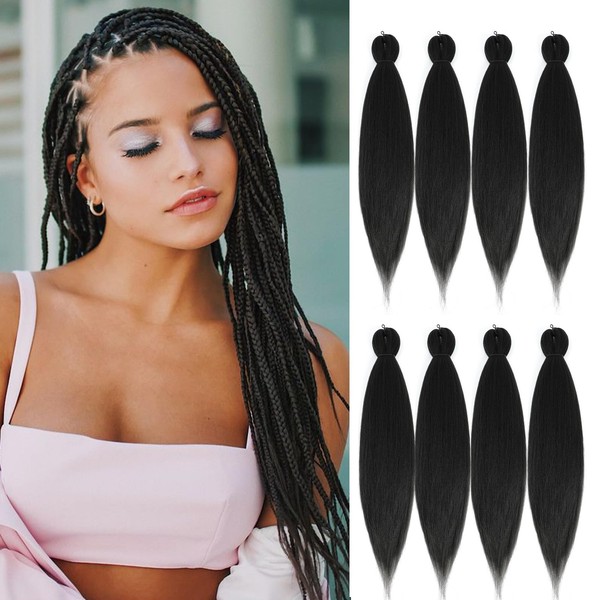Pre Stretched Braiding Hair 16 Inch 8 Packs Long Braiding Hair Extensions Braiding Hair Pre Stretched Hot Water Setting Hair For Braids (16inch,2#)