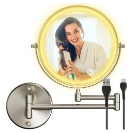 Espejo Maquillaje Pared Plegable - Luz Led Recargable 1x/5x