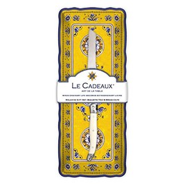 Le Cadeaux Benidorm Melamine Baguette Tray and Laguiole Bread Knife Gift Set, Yellow
