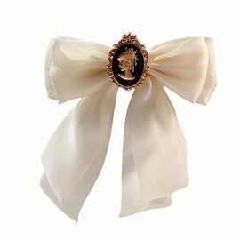European Baroque Retro Court Style Bow Brooch Pins for Women Girls Organza Lolita Bow Tie Pre-Tied Bowknot Pin Corsage