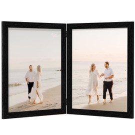 eletecpro 8x10 Black Double Picture Frame Hinged photo Frame with Real Glass and Foldable Design Displays 2 Photos Stand on Tabletop Vertical Room Decor