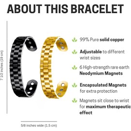 2 Pcs Magnetic Copper Prostate Band, ProstaPower Magnetic copper Band, Fashion Copper Bracelet, Improves Circulation for Men and Women (Black and Gold) (Black+Glod)