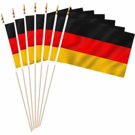 LUSEOAN 20 Pack Small Mini Germany Flag on Wooden Stick Miniature Handheld German Flags Decorations,5x8 Inch