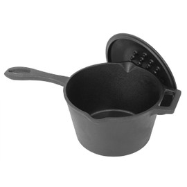 Bayou Classic 7448 2.5-qt Cast Iron Covered Sauce Pot Features Self-Basting Domed Lid Perfect For Reducing Sauces Simmering Soups or Boiling Eggs