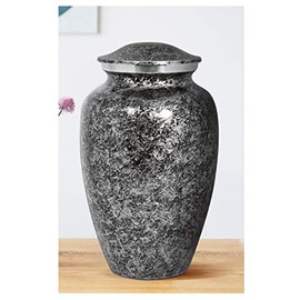 Alpha Living Home Cremation Urn for Ashes - Adult Funeral Urn Handcrafted - Affordable Urn for Ashes - Large Funeral Memorial with Elegant Finish for Cemetery Burial - Black/Silver