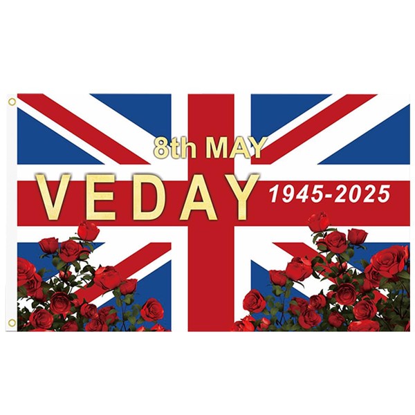 1PCS 3.1 x 4.7ft VE Day 80th Anniversary Flag Banner,