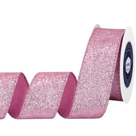 VATIN Pink Glitter Wired Ribbon with Metallic Edge, Christmas Decor for Wreath, Tree, Gift Wrapping & Home,1.5" x10 Yards